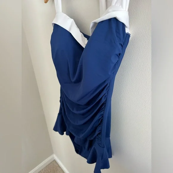 NWT Ralph Lauren Bel Air Skirted one piece blue and white swimsuit size 12 - Picture 4 of 7